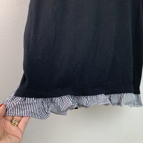 Kate Spade Broome Street fine knit front striped cotton back ruffle trim top EUC - Picture 4 of 7